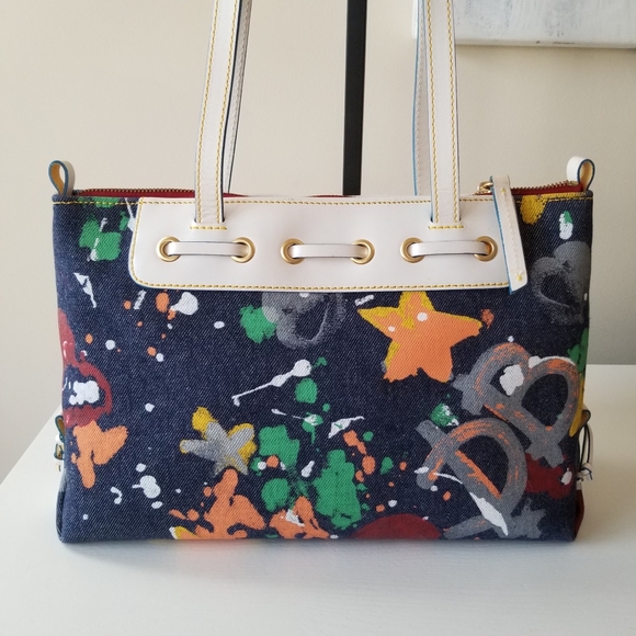 Dooney & Bourke Denim Grafitti Splatter Shoulder Bag - Picture 2 of 16